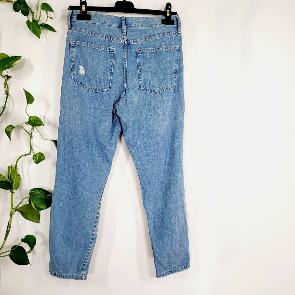 TOPSHOP Mid Blue Washed Denim Straight Cut Jeans 26 High Rise Ripped Distressed - Picture 13 of 14